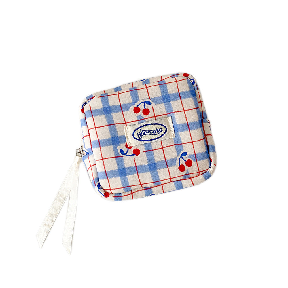 CouldNook Cherry Check Storage Pouch - Rounded Corners And Ribbon Pull