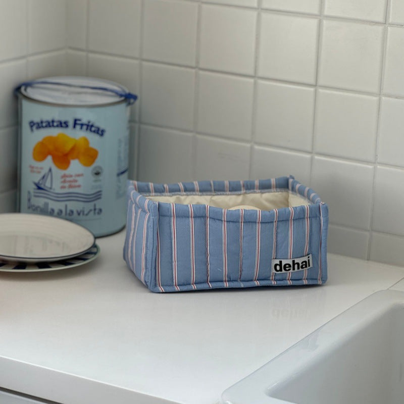 CouldNook Striped Quilted Fabric Storage Basket‑Home Organizer Bin for Tissue Books Toys Sundries