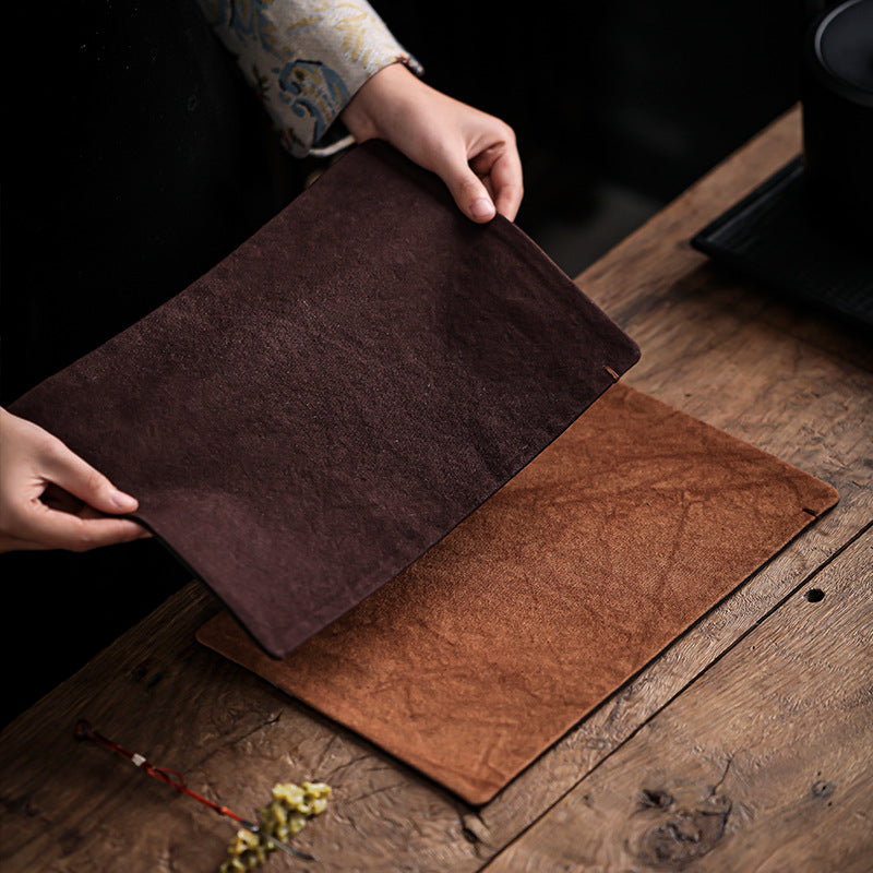 CouldNook Vintage Zen Waterproof Tea Mat - Wabi-Sabi Crinkled Fabric Placemat & Coaster