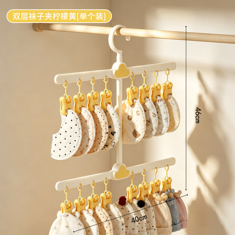 CouldNook Two-Tier Laundry Clip Hanger - Rabbit Clips And Cloud Details