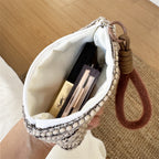 CouldNook Striped Wristlet Pouch - Woven Rows And Brown Carry Loop