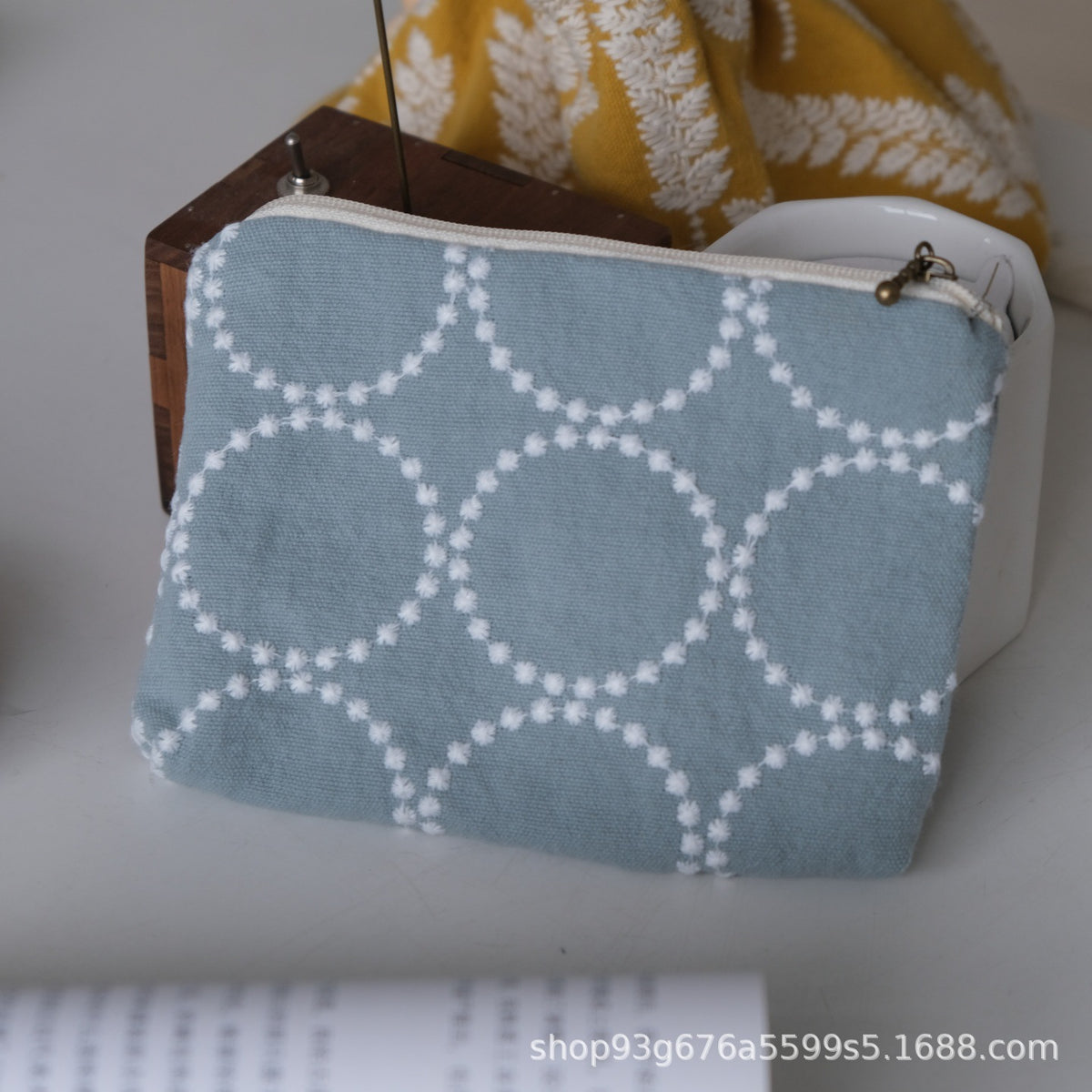 CouldNook Embroidered Zip Pouch - Botanical Motifs And Contrasting Animal Designs