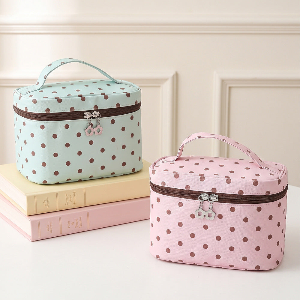 CouldNook Polka Dot Cosmetic Case - Top Handle And Interior Brush Storage