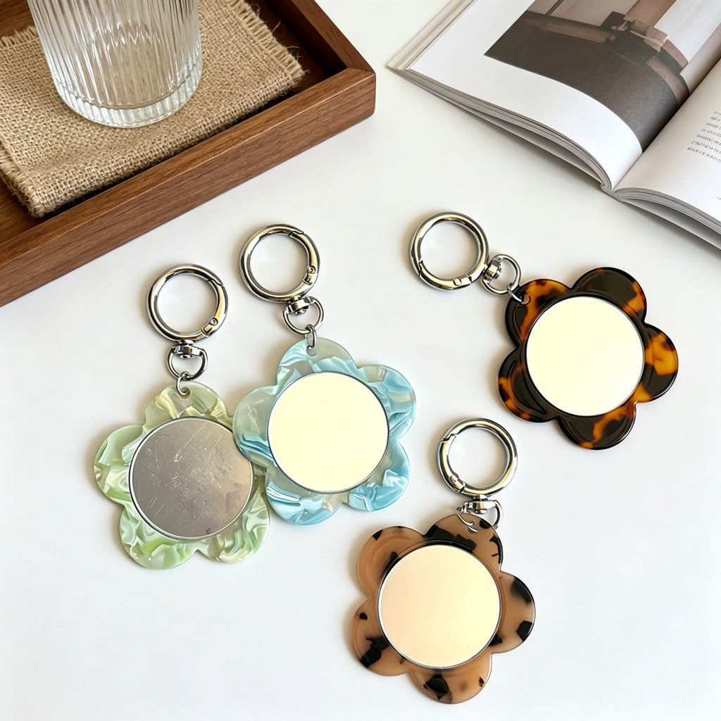 CouldNook Flower Mirror Keychain - Patterned Petals And Round Clasp
