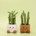 CouldNook Crocheted Bamboo Pot Ornament - Smiling Face And Textured Stems