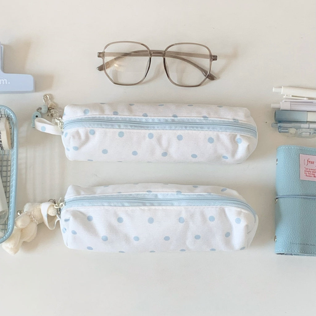 CouldNook Polka Dot Pencil Pouch - Long Zip Opening And Side Loop