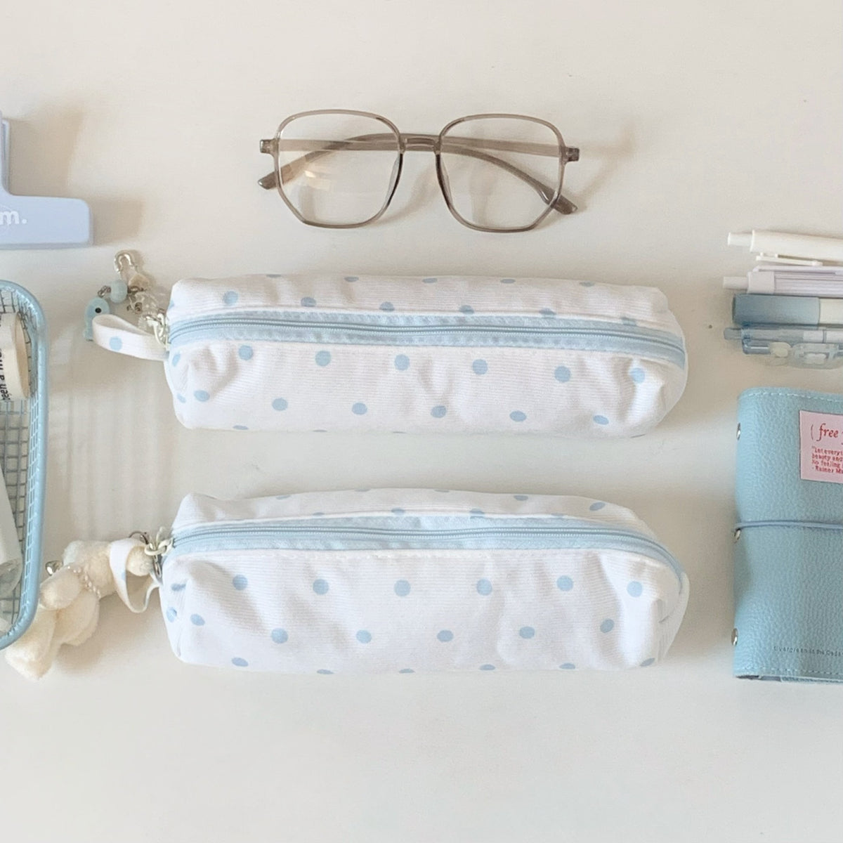 CouldNook Polka Dot Pencil Pouch - Long Zip Opening And Side Loop