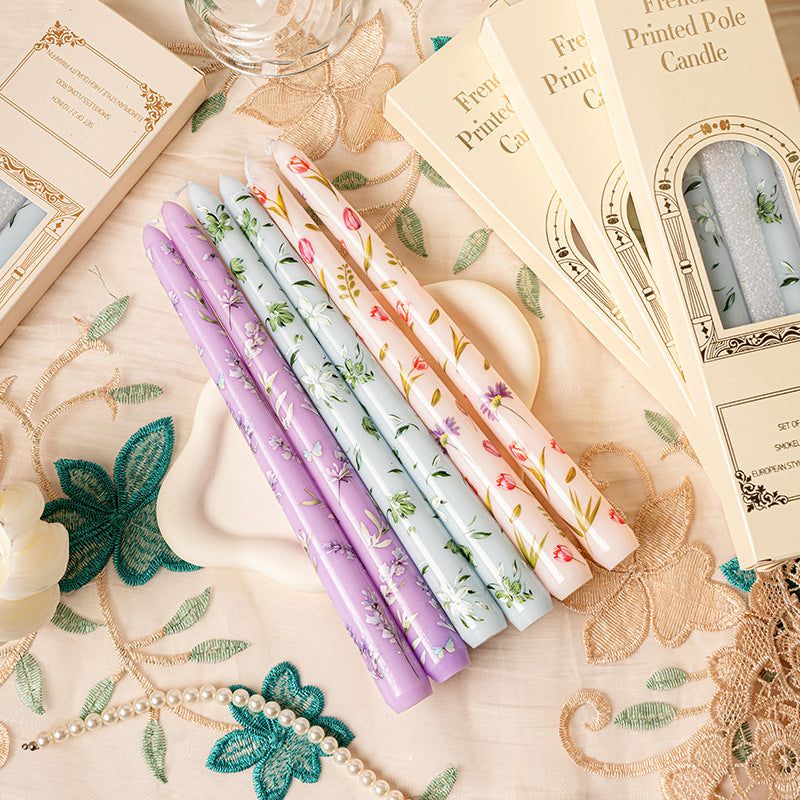 CouldNook Printed Taper Candle Set - Floral Sprigs and Heart Patterns