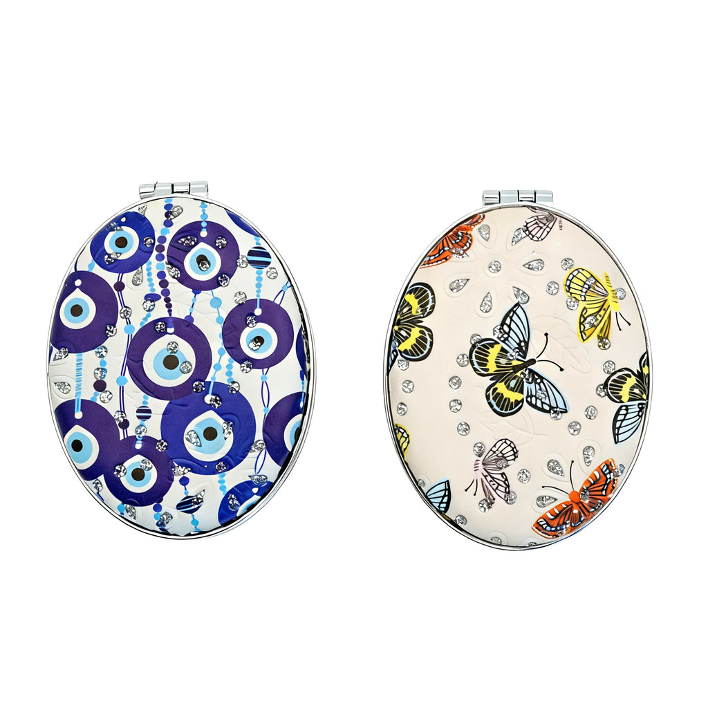 CouldNook Oval Folding Mirror - Patterned Surface And Double Mirror Interior