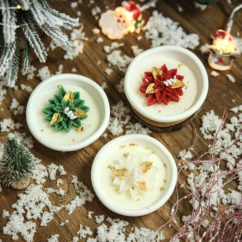 CouldNook Floral Christmas Candle - Layered Petals and Gold-Tone Details