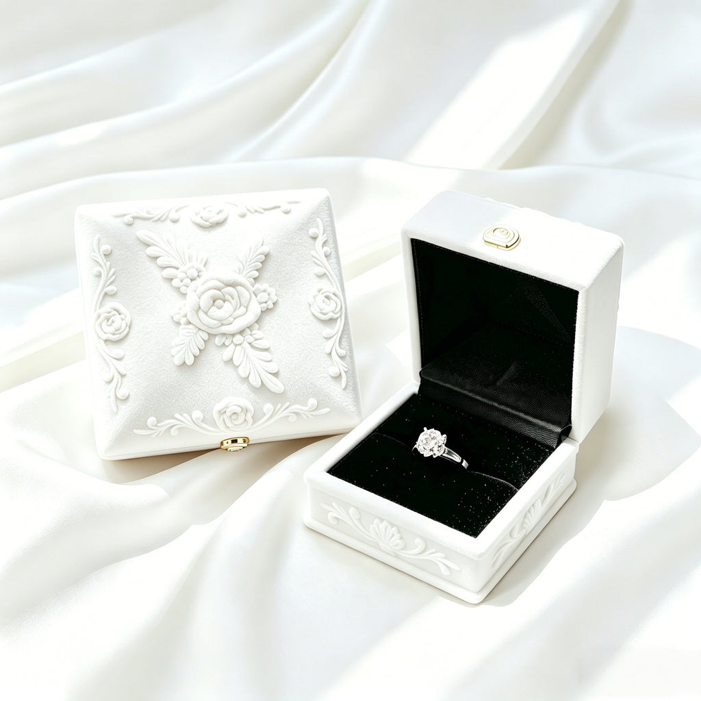 CouldNook Floral Jewelry Presentation Box - Raised Rose Pattern and Hinged Lid