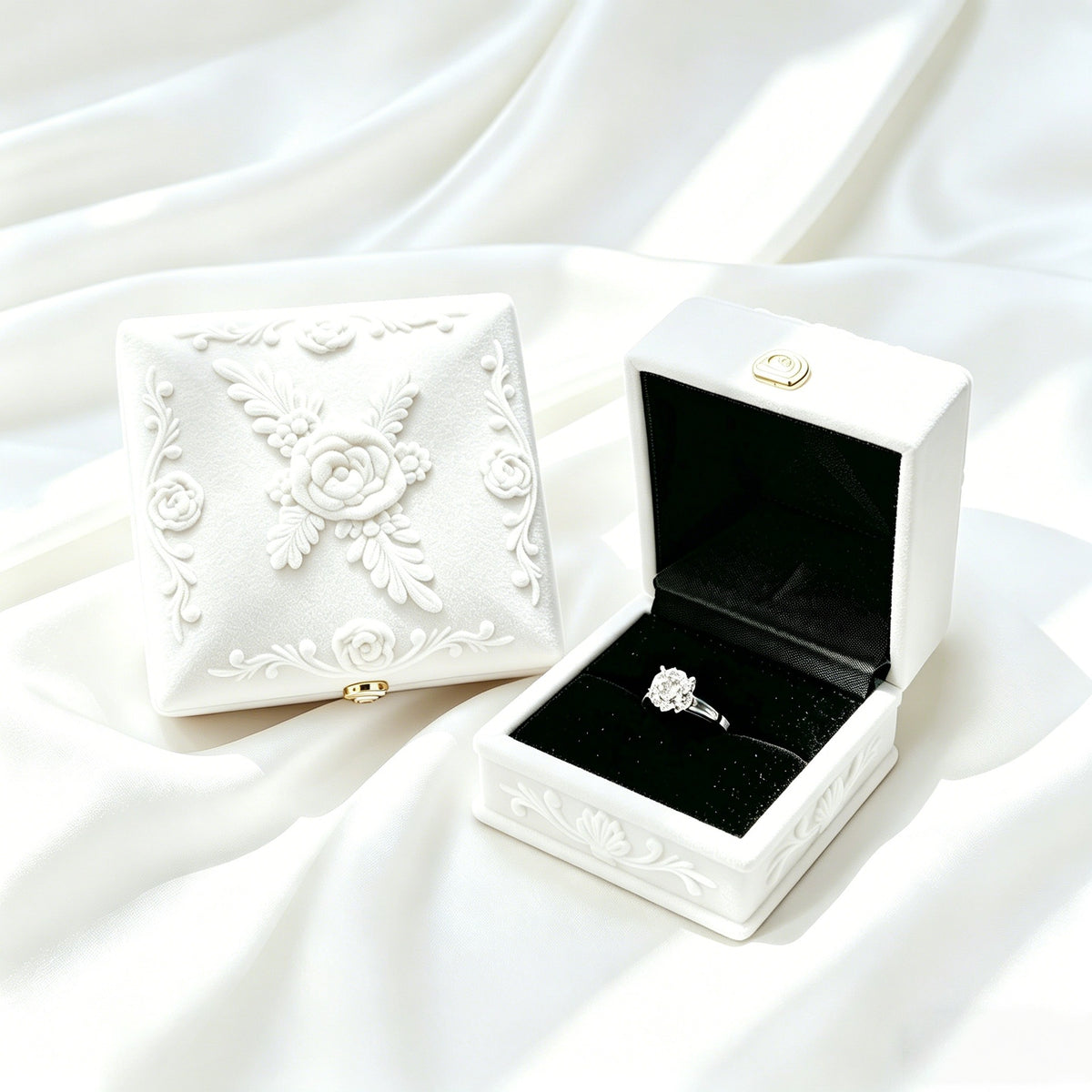 CouldNook Floral Jewelry Presentation Box - Raised Rose Pattern and Hinged Lid