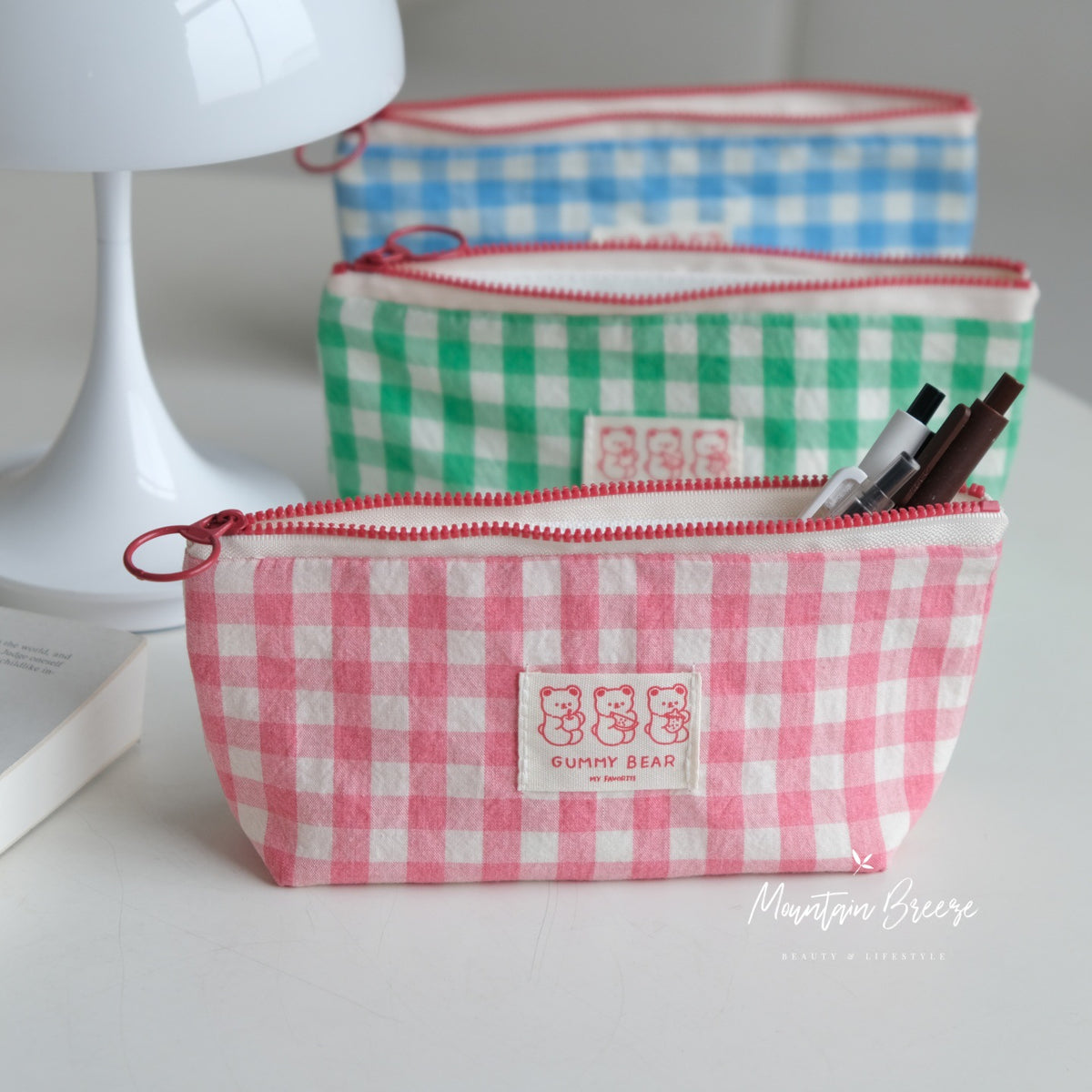 CouldNook Striped Or Gingham Pencil Pouch - Ring Pull And Front Label