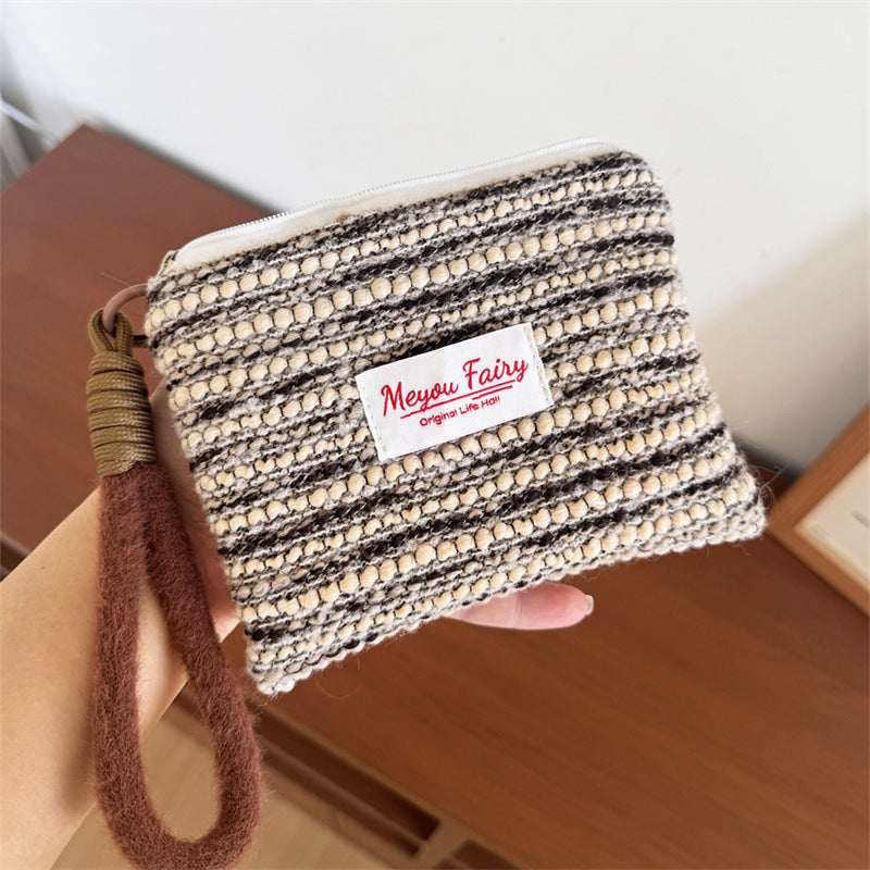 CouldNook Striped Wristlet Pouch - Woven Rows And Brown Carry Loop