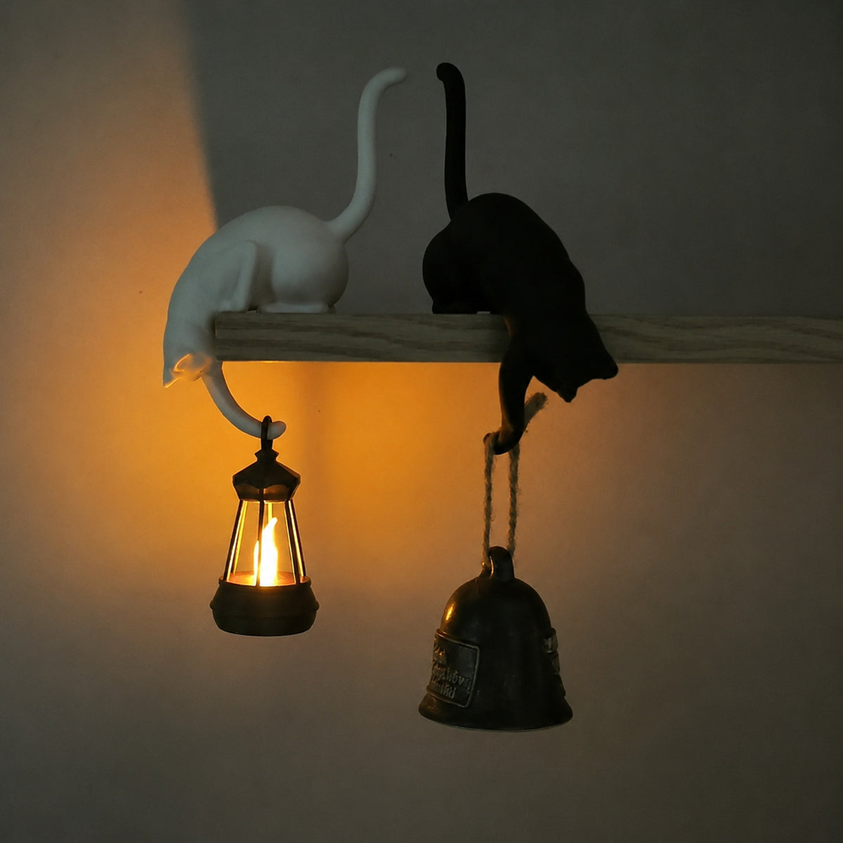 CouldNook Cat Shelf Hook - Sculpted Pose And Optional Lantern