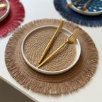 CouldNook Fringed Paper Placemat - Circular Weave And Radiating Border