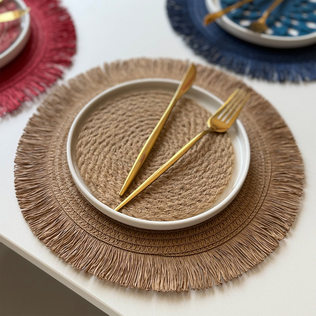 CouldNook Fringed Paper Placemat - Circular Weave And Radiating Border