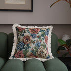 CouldNook Fringed Jacquard Cushion Cover - Botanical Patterns And Textured Borders