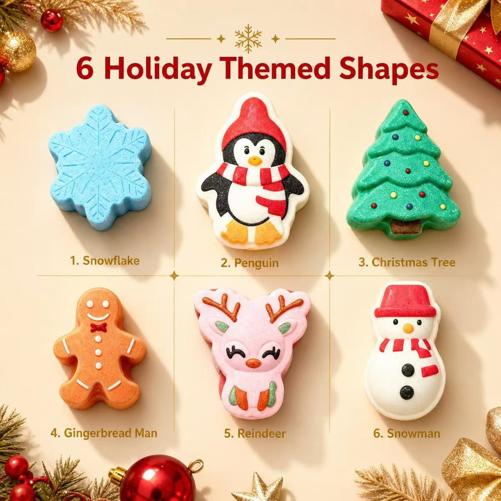 CouldNook Christmas Bath Bombs - Six Holiday Shapes And Gift Box Option