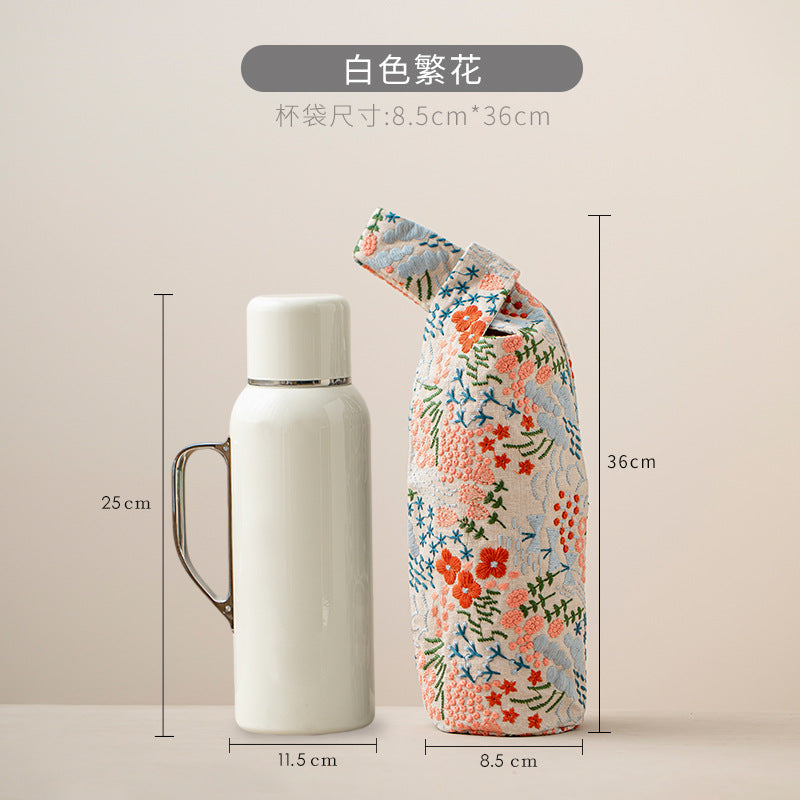 CouldNook Embroidered Bottle Carrier - Fabric Sleeve And Thread-Through Handles