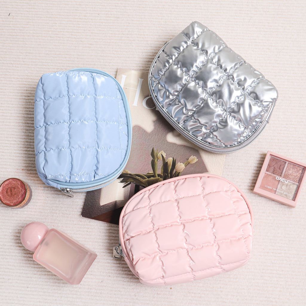 CouldNook Quilted Cosmetic Bag - Glossy Squares And Coordinated Storage Shapes