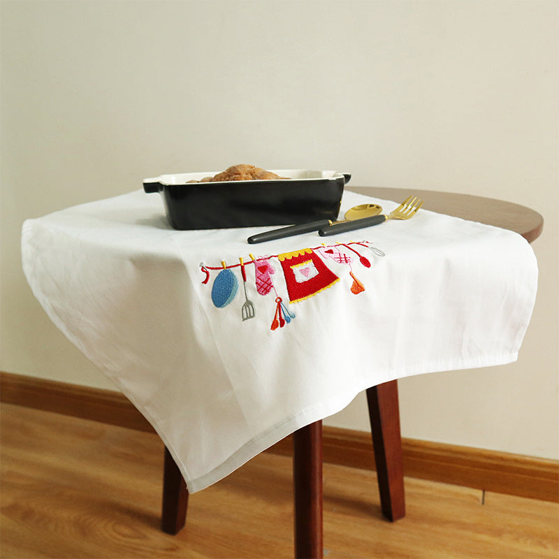 CouldNook Embroidered Cotton Napkin - Colorful Kitchen Motifs On White