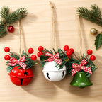 CouldNook Christmas Bell Ornament - Checkered Bows and Greenery Accents