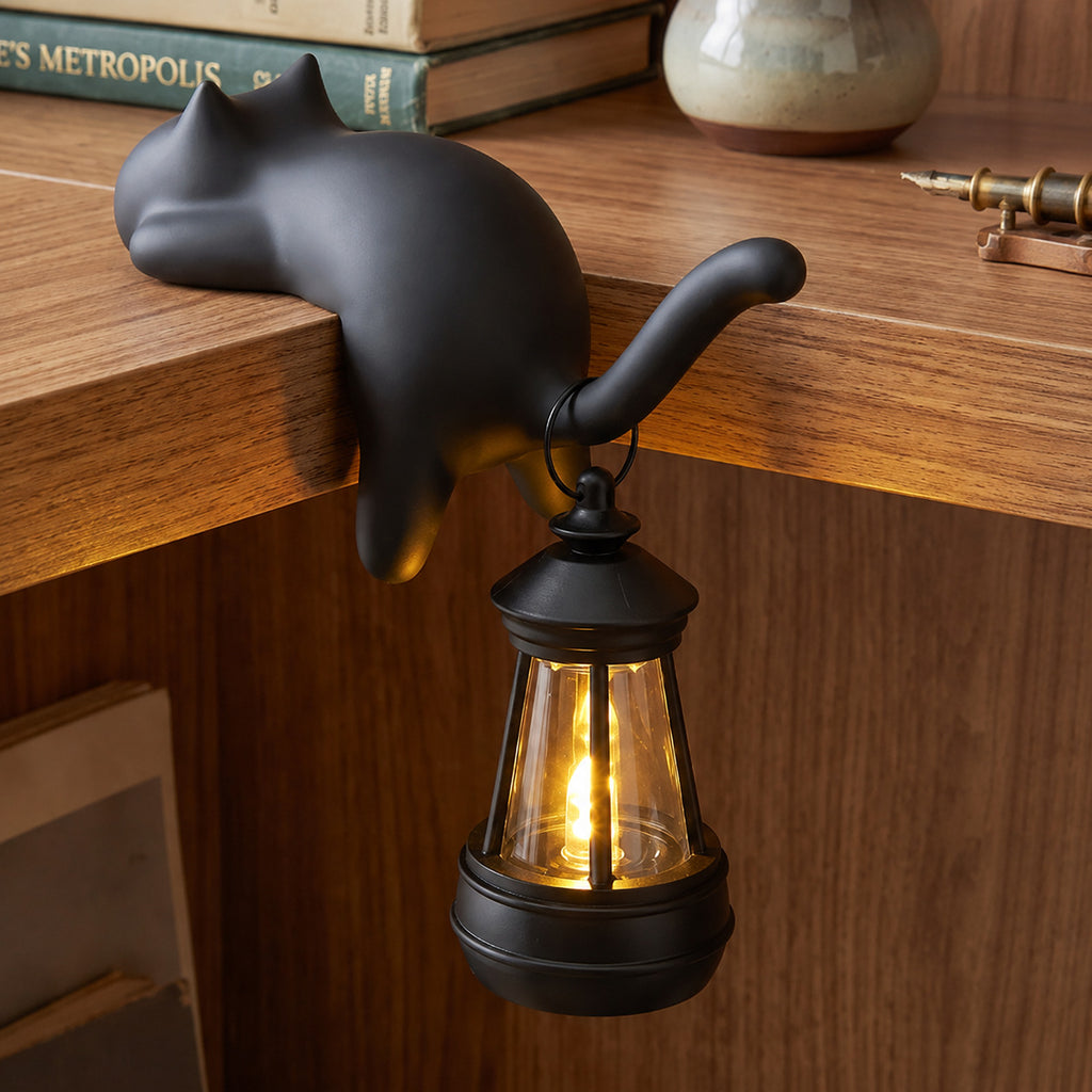 CouldNook Cat Shelf Hook - Sculpted Pose And Optional Lantern