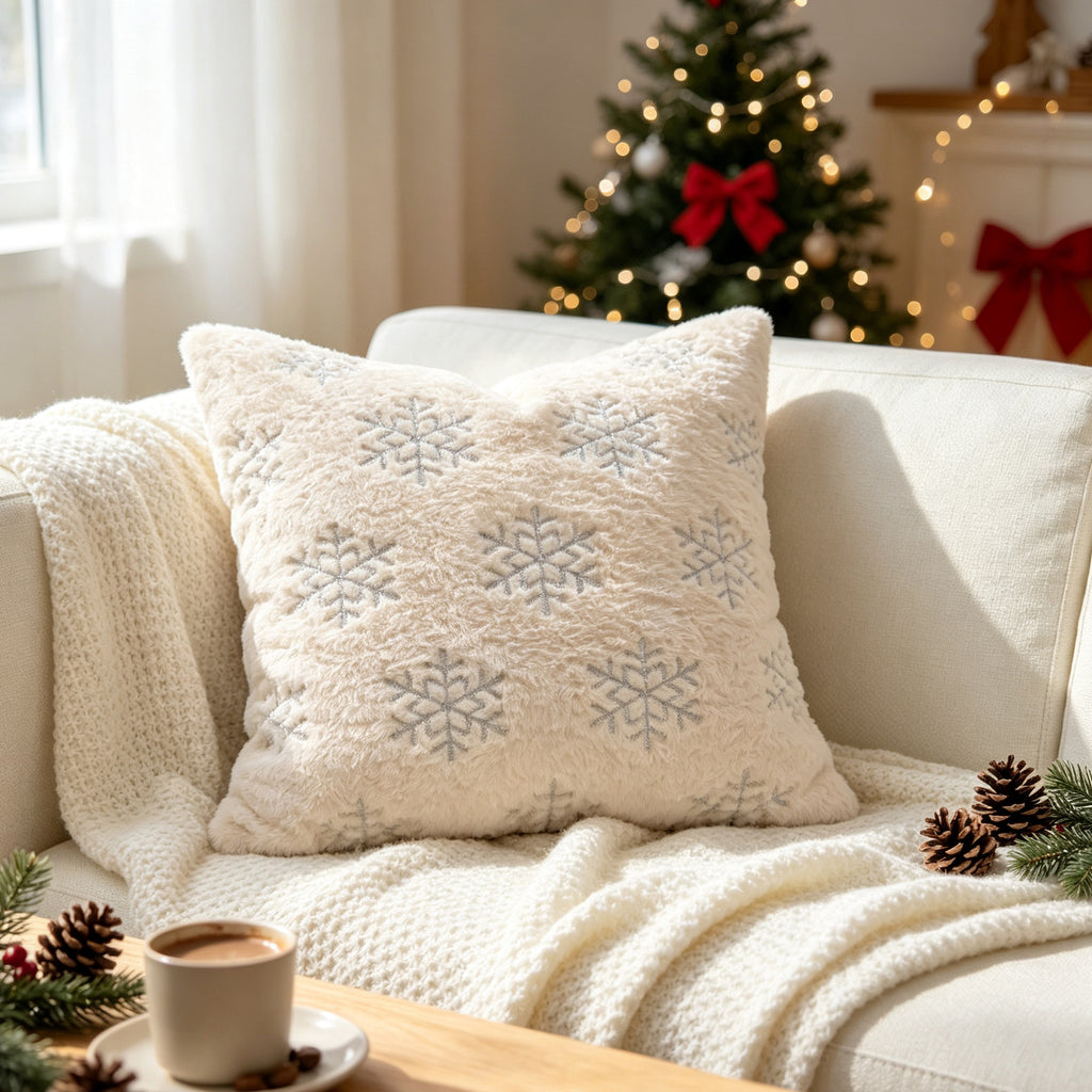 CouldNook Embroidered Winter Cushion Cover - Plush Texture And Seasonal Motifs