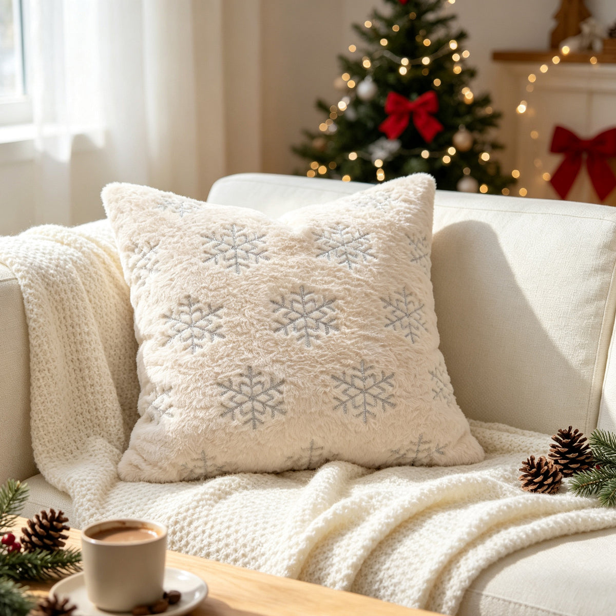 CouldNook Embroidered Winter Cushion Cover - Plush Texture And Seasonal Motifs