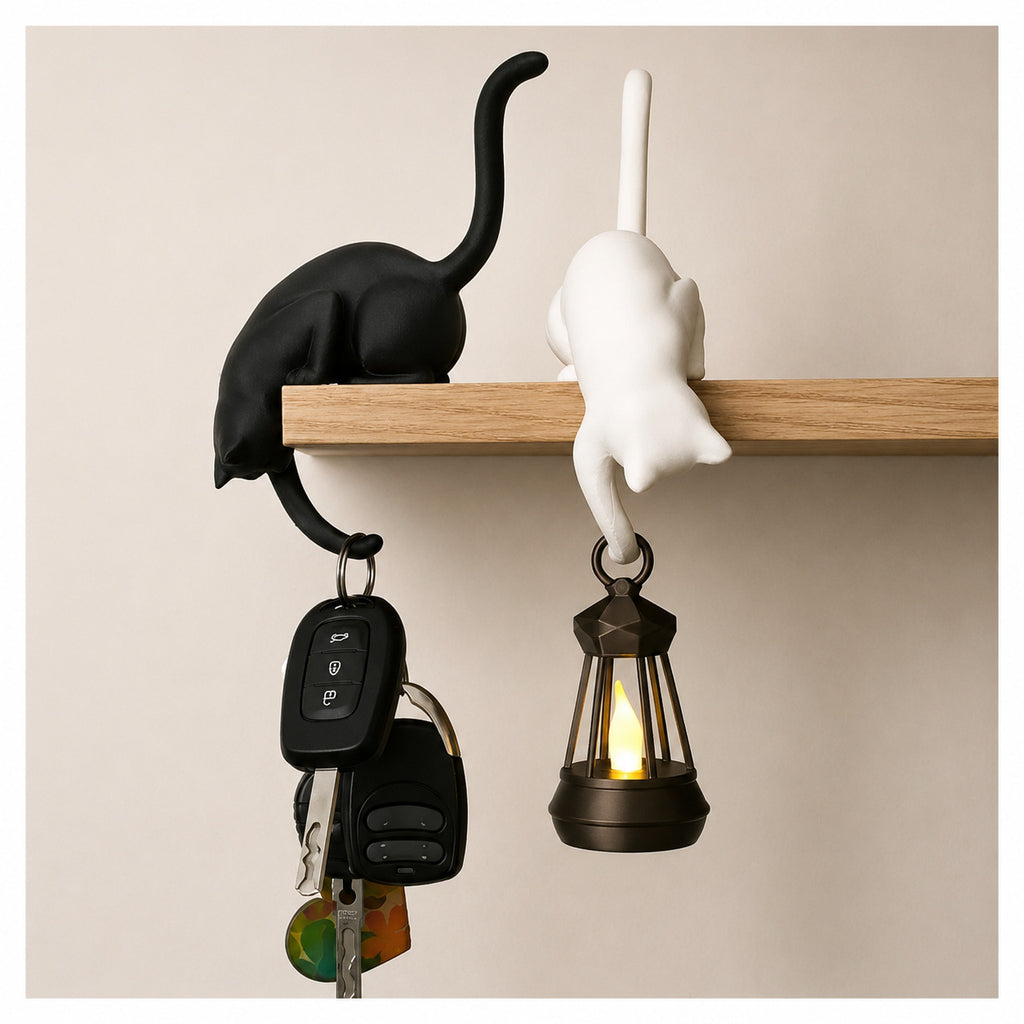 CouldNook Cat Shelf Hook - Sculpted Pose And Optional Lantern