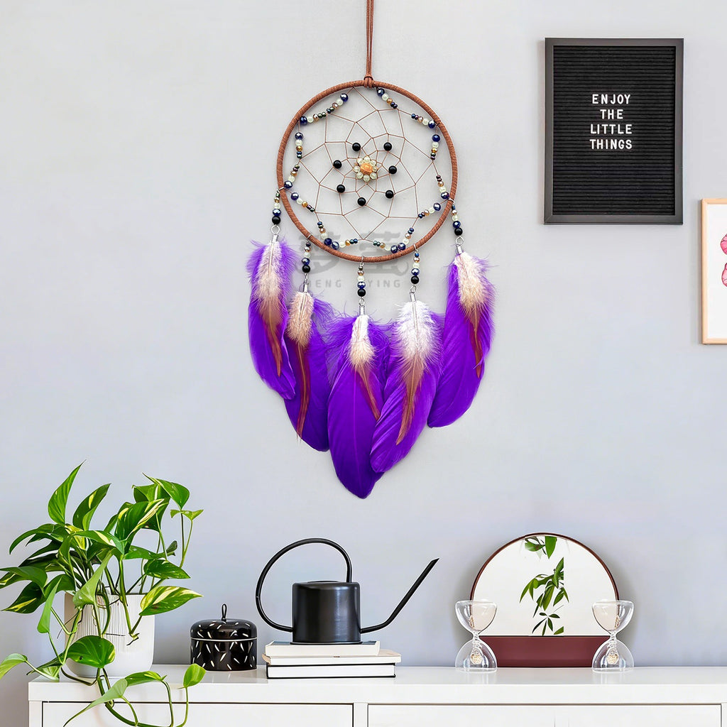 CouldNook Feather Dreamcatcher - Beaded Web And Long Hanging Feather Strands