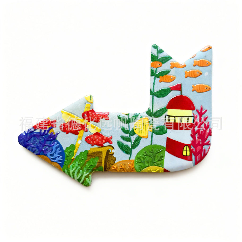 CouldNook Arrow Fridge Magnet - Raised Travel Motifs And Colorful Landmark Scenes