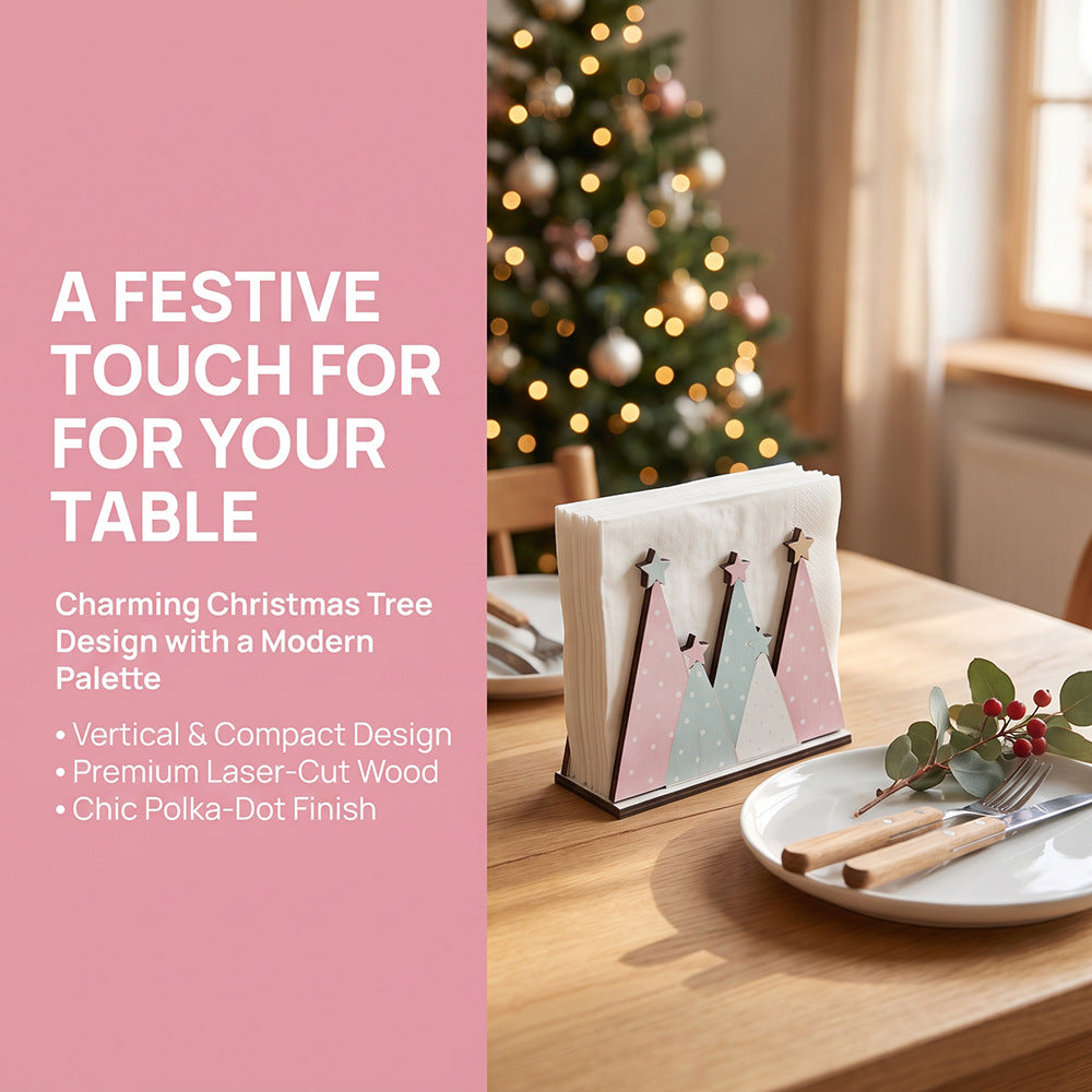 CouldNook Christmas Napkin Holder - Wooden Base And Festive Cutout Sides