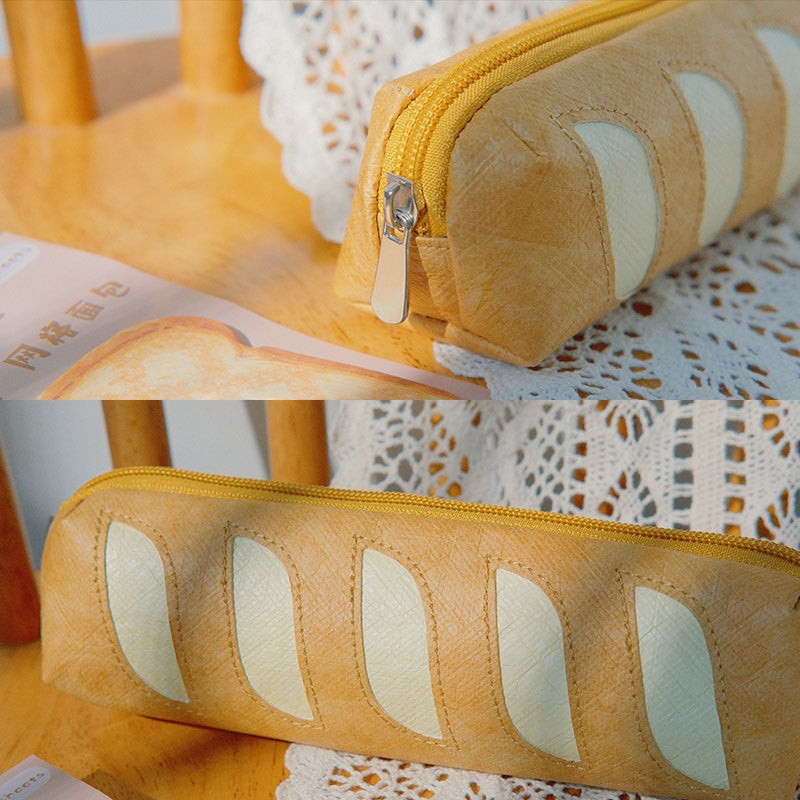 CouldNook Baguette Pencil Pouch - Bread-Inspired Panels And Top Zipper