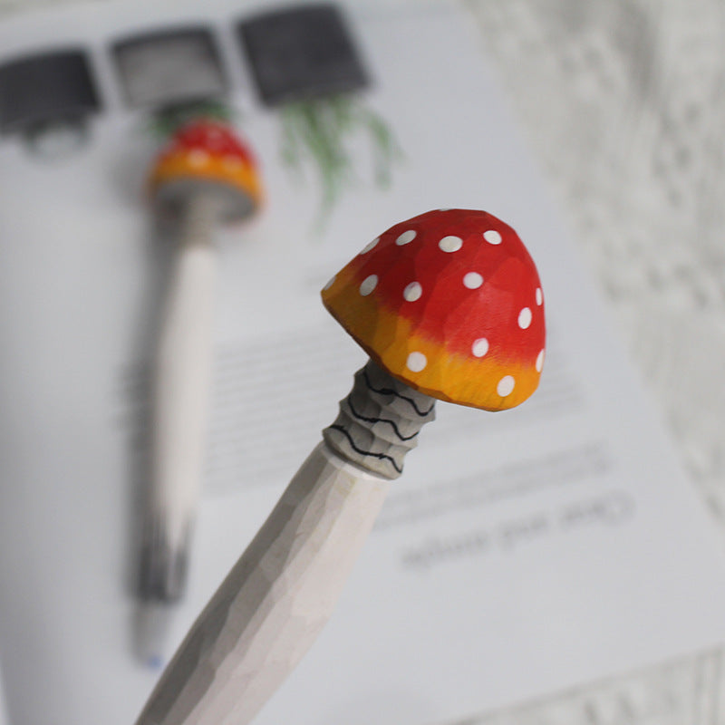 CouldNook Carved Mushroom Pen - Painted Cap And Faceted Wooden Stem