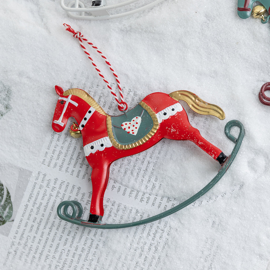 CouldNook Rocking Horse Ornament - Distressed Finish And Twisted Hanging Cord