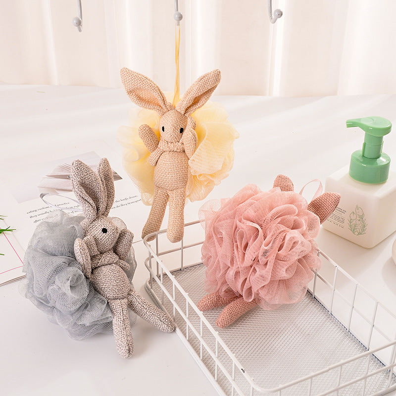 CouldNook Rabbit Bath Pouf - Plush Character and Mesh Body