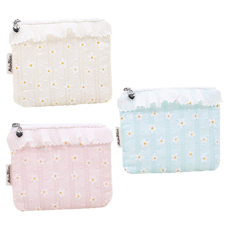 CouldNook Daisy Cosmetic Pouch - Tiny Flowers And Pleated Ruffle Trim