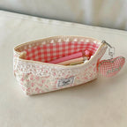 CouldNook Floral Pencil Pouch - Lace Trim And Checked Interior