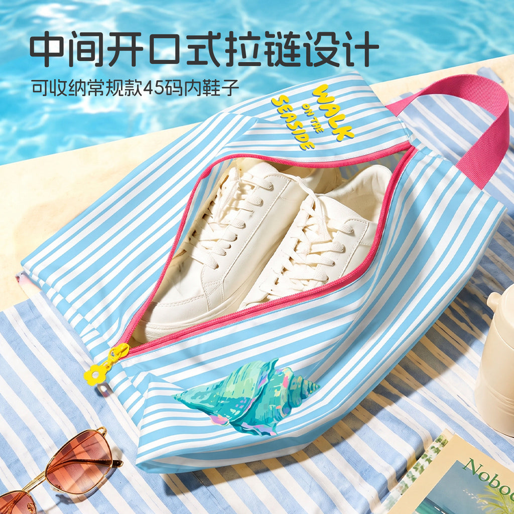 CouldNook Striped Shoe Bag - Central Zipper And Carrying Handle