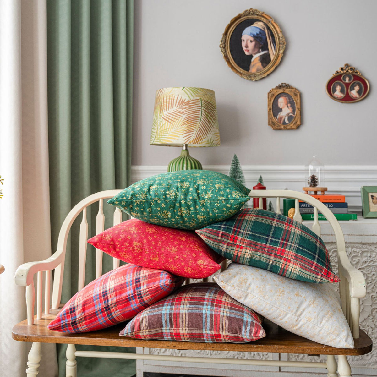 CouldNook Seasonal Pattern Cushion - Plaid Checks And Raised Festive Motifs
