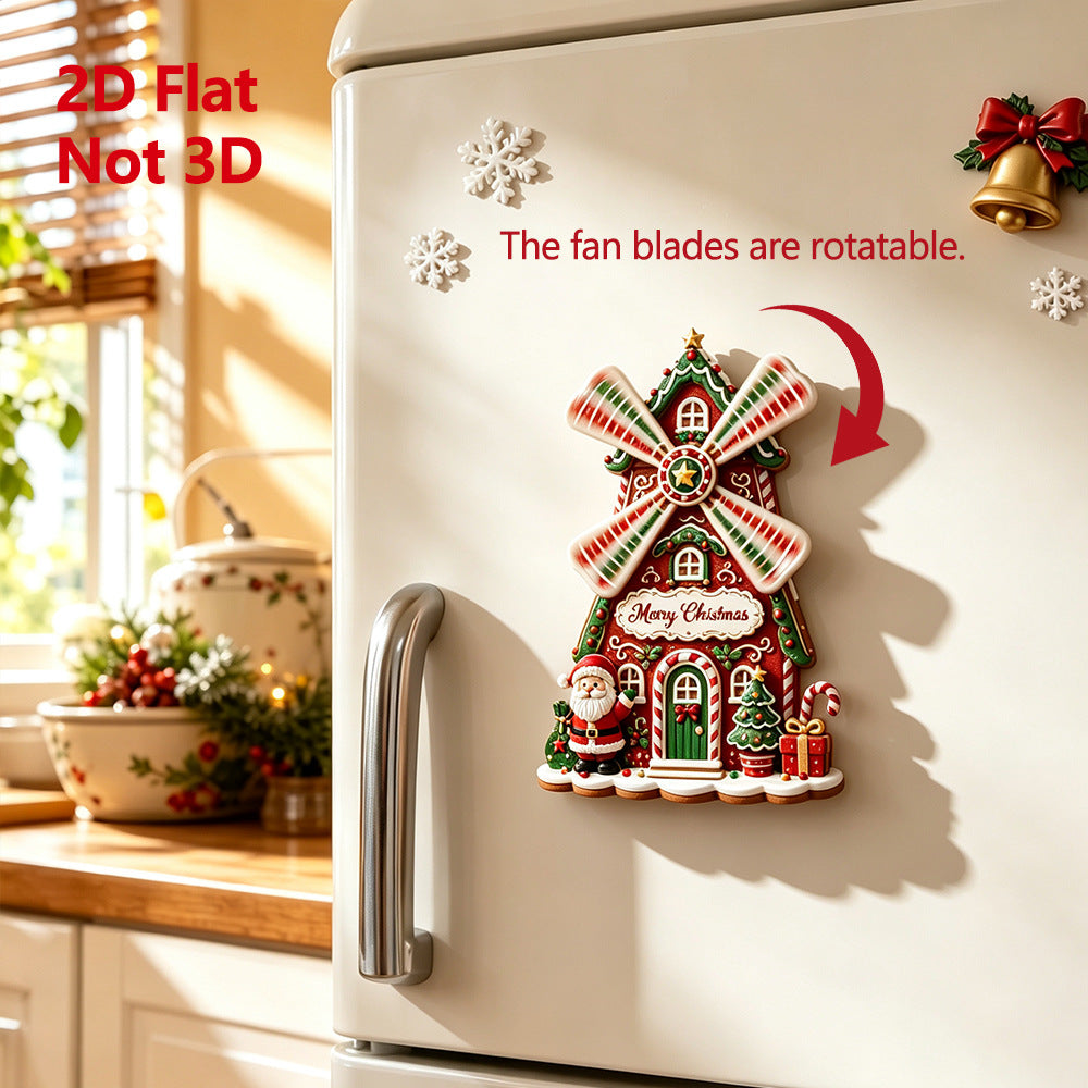 CouldNook Windmill House Magnet - Christmas Print And Rotating Blade Detail