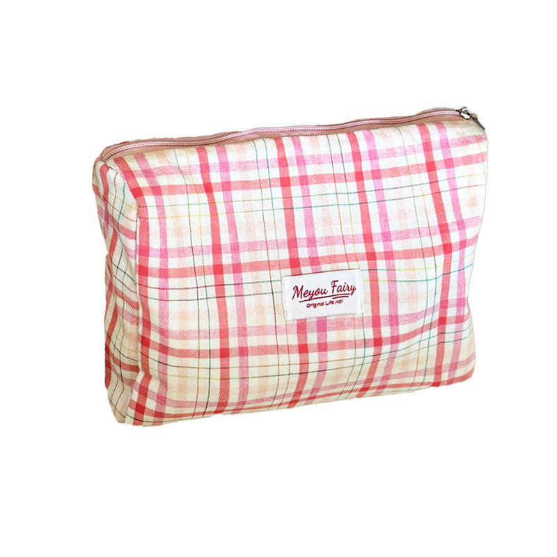 CouldNook Checked Cosmetic Pouch - Soft Fabric And Shaped Base Options