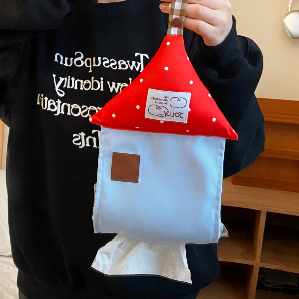 CouldNook House-Shaped Tissue Holder - Dotted Roof and Hanging Loop