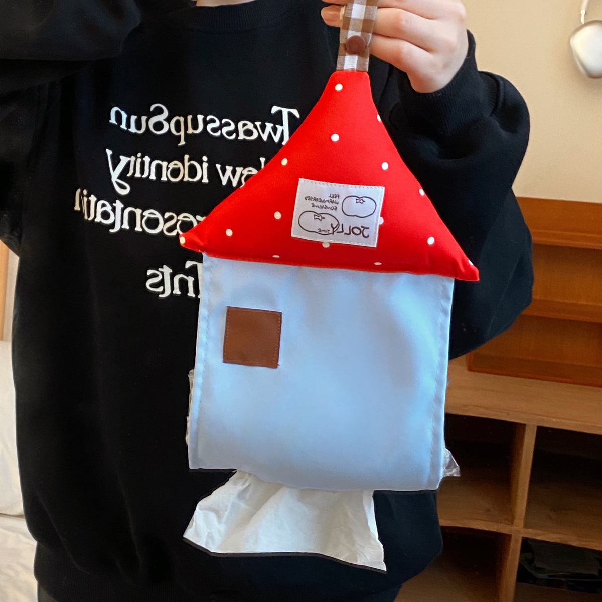 CouldNook House-Shaped Tissue Holder - Dotted Roof and Hanging Loop