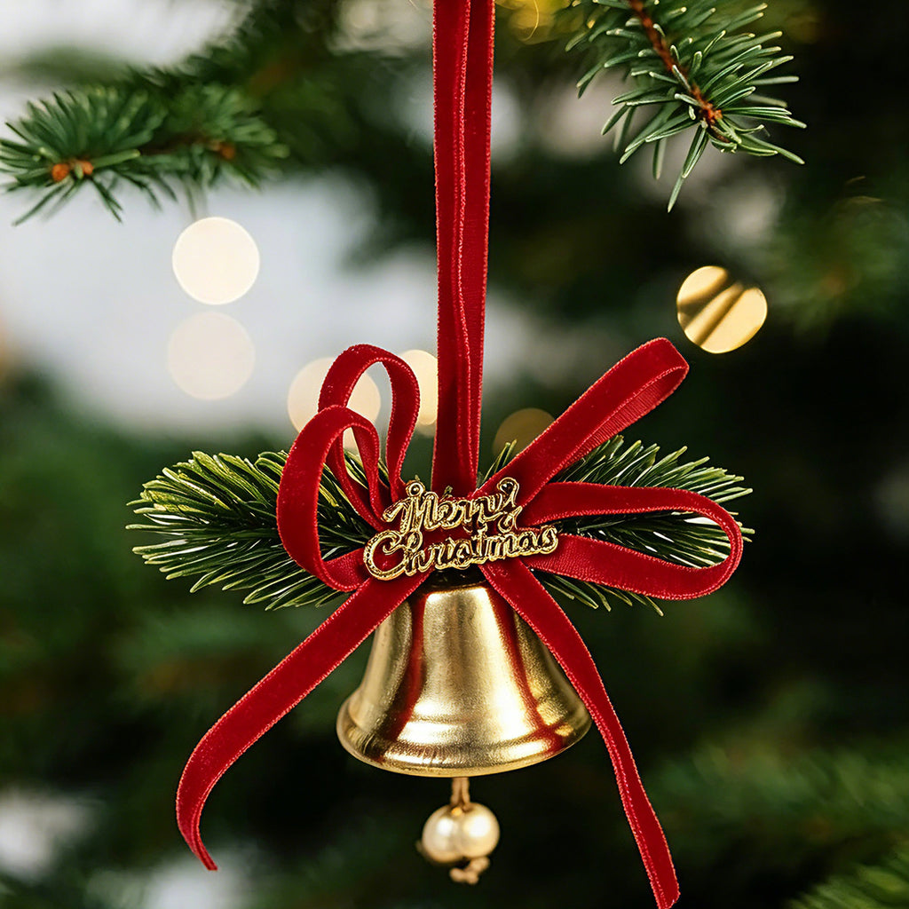 CouldNook Christmas Bell Ornament - Ribbon Bows and Seasonal Sprigs