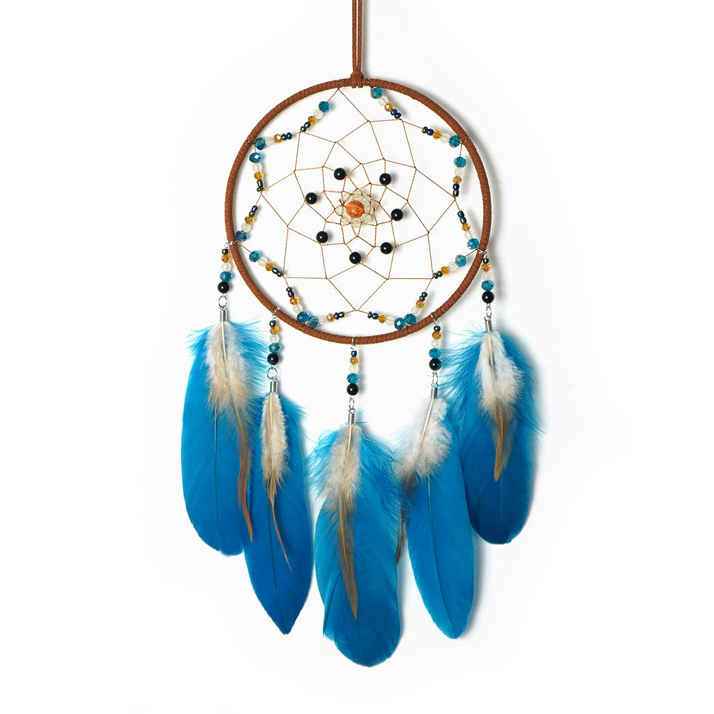 CouldNook Feather Dreamcatcher - Beaded Web And Long Hanging Feather Strands