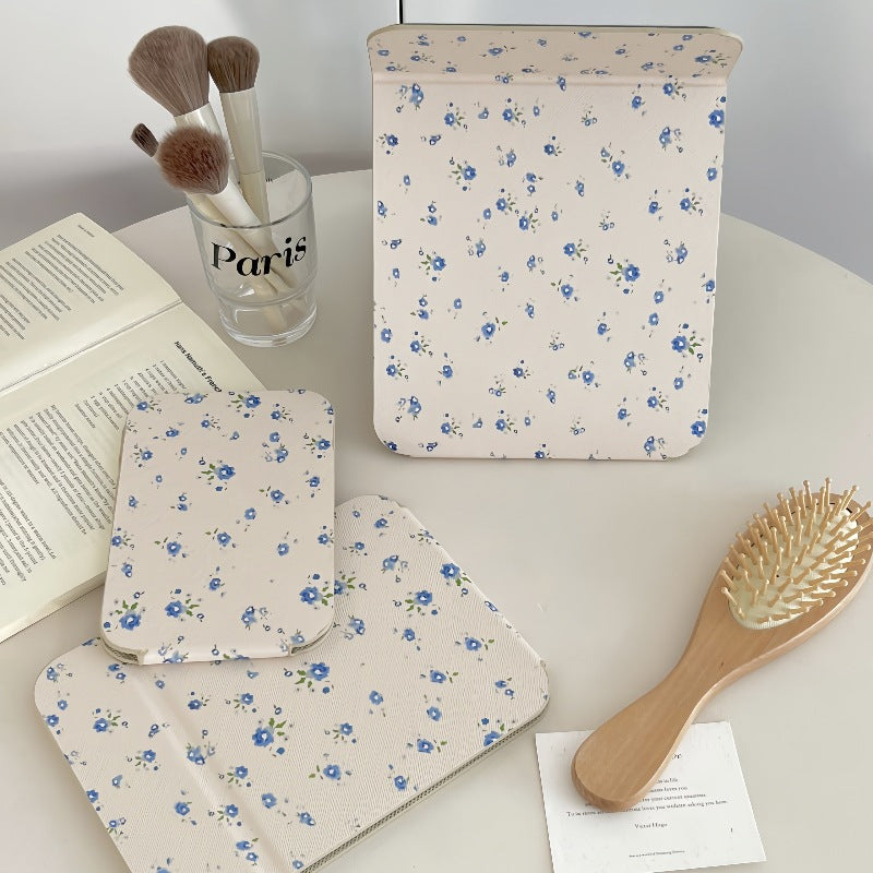 CouldNook Patterned Folding Mirror - Printed Cover And Fold-Back Tabletop Support