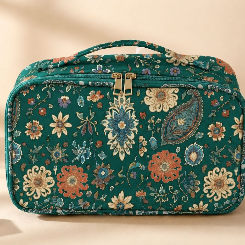 CouldNook Floral Storage Bag - Paisley Print And Twin Zipper Pulls